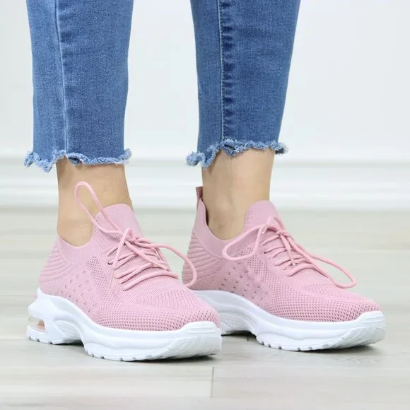 Pink Fashion Comfort Heel Sock Sneakers Shoes Slip Ons - Picture 2 of 12